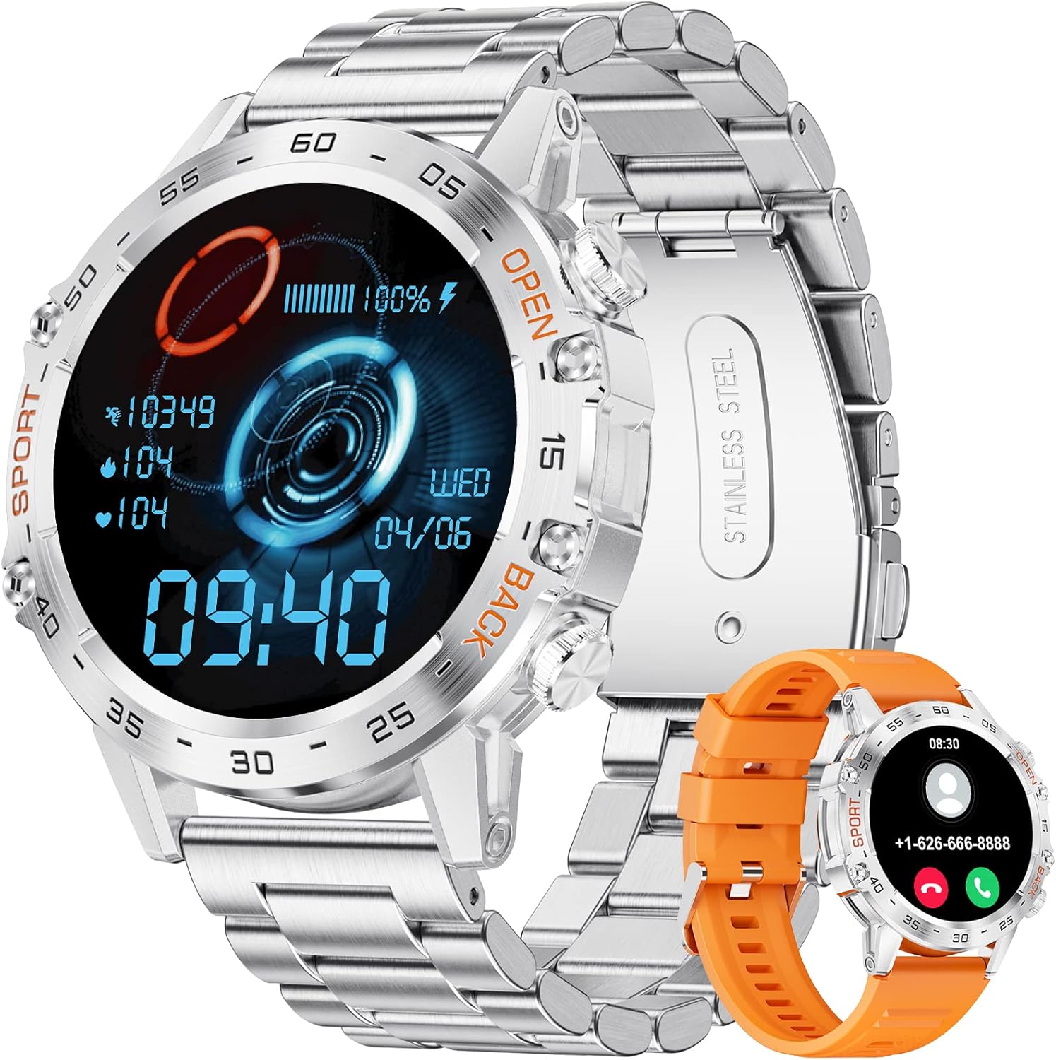 Military Smart Watch for Men(Answer/Dial Calls),100 Sports Modes, 5ATM Waterproof Fitness Watch with Heart Rate/SpO2/Blood Pressure for Android and iOS,1.39''HD DIY Screen Smartwatch Black