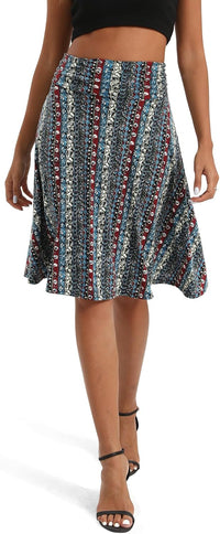Urban CoCo Women's Ruched High Waist Knee Length Jersey A-Line Stretchy Flared Casual Skirt