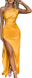 Memoriesea Women's Sexy One Shoulder High Split Cocktail Wedding Party Maxi Dress