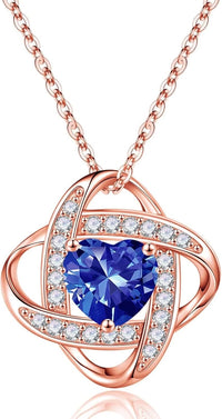 Iefil 925 Sterling Silver Love Knot Birthstone Necklace, Natural or Created Gemstone, Anniversary Birthday Gifts for Women, Jewelry Gifts for Wife Mom Girlfriend