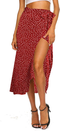 Newchoice Women's Boho Leopard Skirt High Low Split Summer Beach Midi Wrap Skirts
