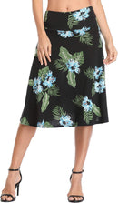 Urban CoCo Women's Ruched High Waist Knee Length Jersey A-Line Stretchy Flared Casual Skirt