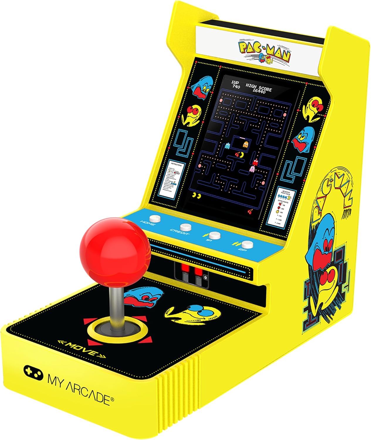 My Arcade Pac-Man Joystick Player:Officially Licensed Retro Gaming Console, 2 Game Modes Classic Arcade Machine, Portable Game for Kids and Adults