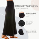 Azules Women's Maxi Skirt: Elegant, Soft, Stretchy Flowy Rayon Boho, High Waist Fold Over – Versatile for Any Occasion.
