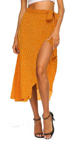 Newchoice Women's Boho Leopard Skirt High Low Split Summer Beach Midi Wrap Skirts
