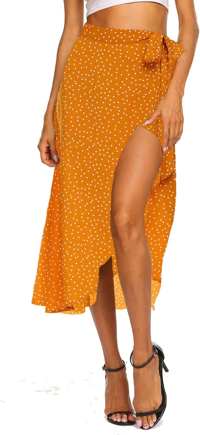 Newchoice Women's Boho Leopard Skirt High Low Split Summer Beach Midi Wrap Skirts