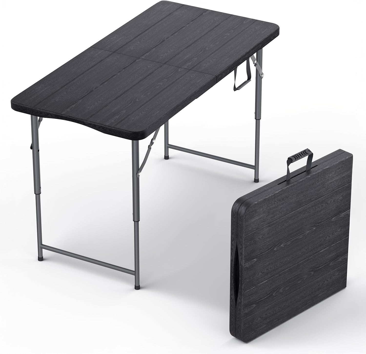4 Feet Foldable Table Adjustable Height with Built in Handle, Steel Legs | Heavy Duty Portable | Perfect for Party, Dining, Wedding, Events, Picnic Indoor, Outdoor, Camping, Utility, Folding