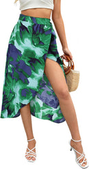 Newchoice Women's Boho Leopard Skirt High Low Split Summer Beach Midi Wrap Skirts