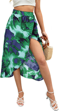 Newchoice Women's Boho Leopard Skirt High Low Split Summer Beach Midi Wrap Skirts