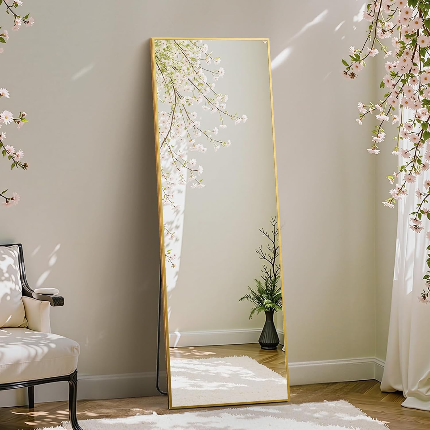 DUMOS Arched Full Length Mirror with Stand 64"x21" Floor Standing Aluminum Frame for Bedroom Body Hanging Leaning Modern Simple Home Decor Shatter-proorf Nano Glass Wall Living Room Cloakroom Black