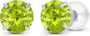 Solid 14K Yellow, White or Rose Gold 4mm Round Genuine Gemstone Birthstone Prong Set Stud Earrings For Women