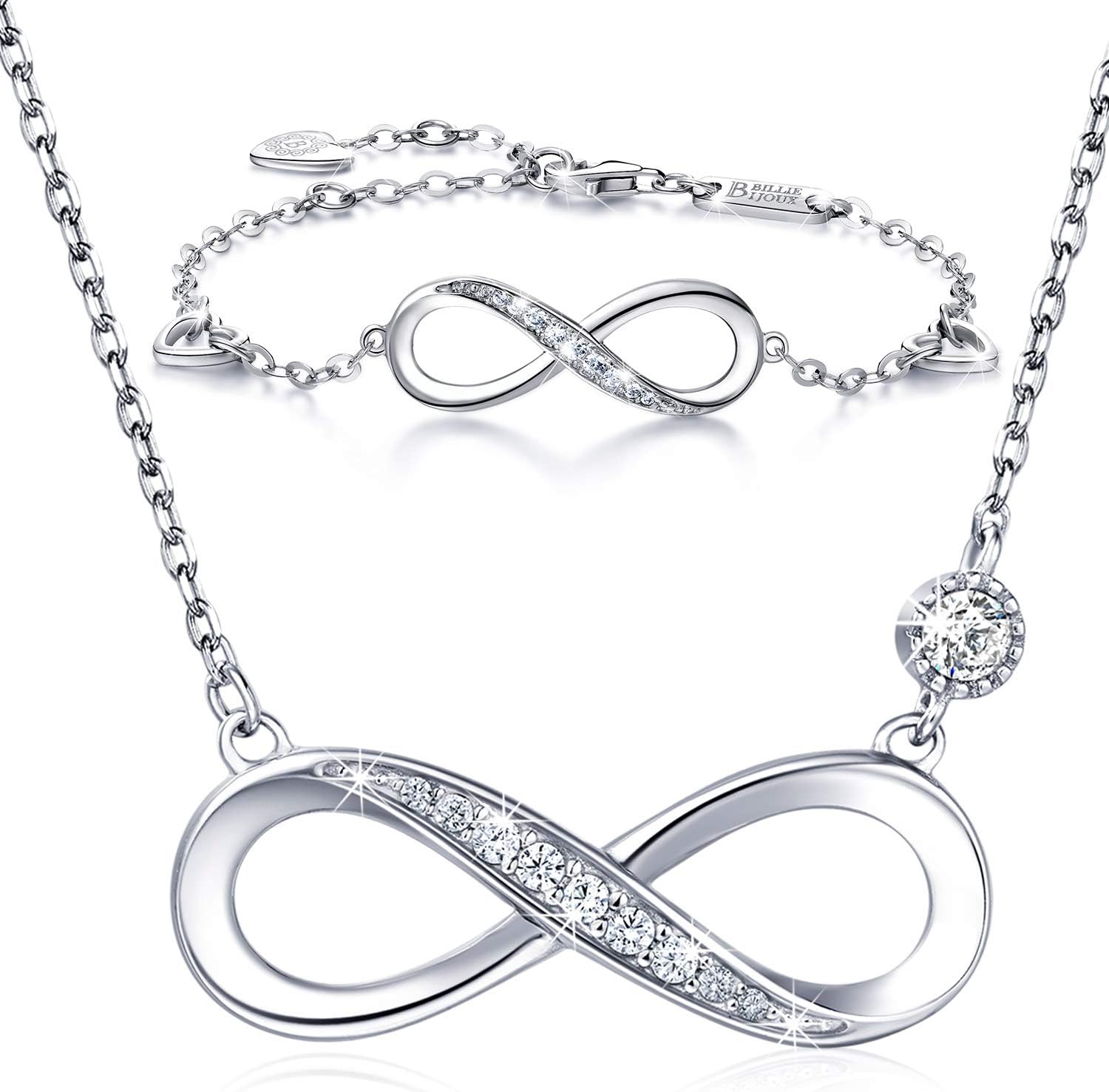 Billie Bijoux 925 Sterling Silver Necklace Bracelet Jewelry Sets Infinity Love Jewelry Sets White Gold Plated Women Necklace Gifts for Women