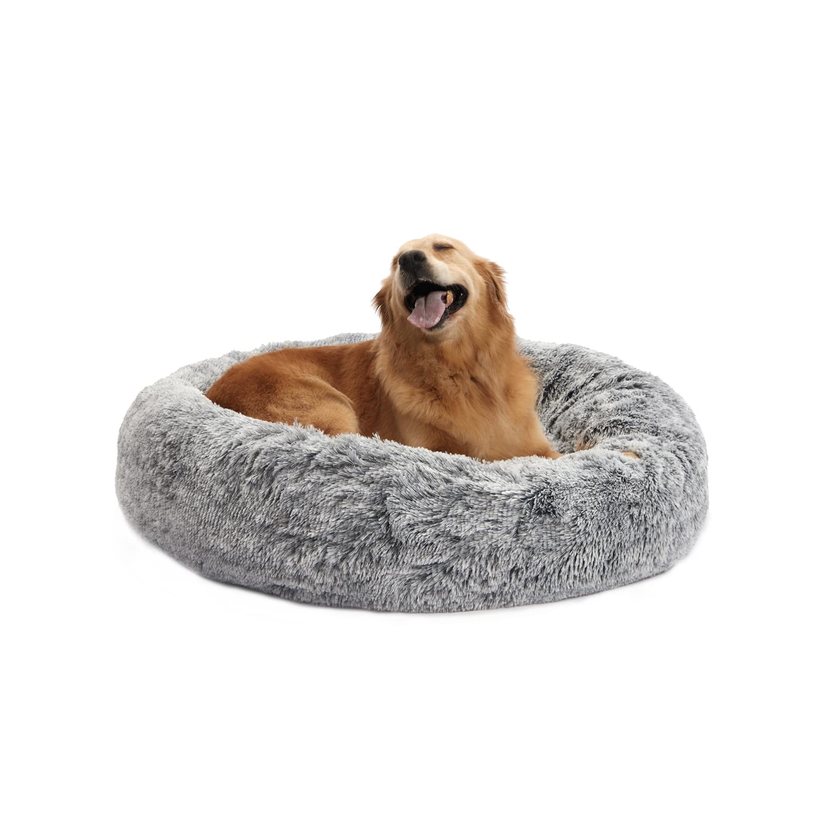 Bedfolks Calming Donut Dog Bed, 45-Inch Round Plush Anti-Anxiety Dog Bed, Washable with Non-Slip Bottom (Pink, Extra Large)
