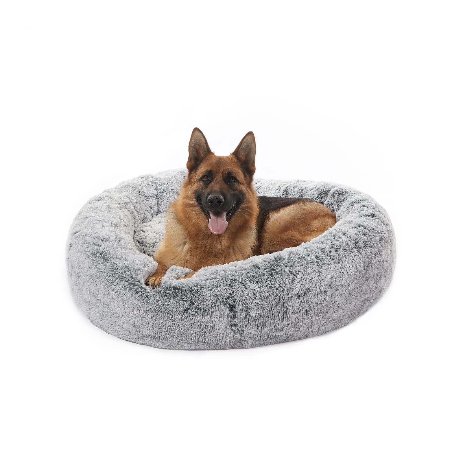 Bedfolks Calming Donut Dog Bed, 45-Inch Round Plush Anti-Anxiety Dog Bed, Washable with Non-Slip Bottom (Pink, Extra Large)