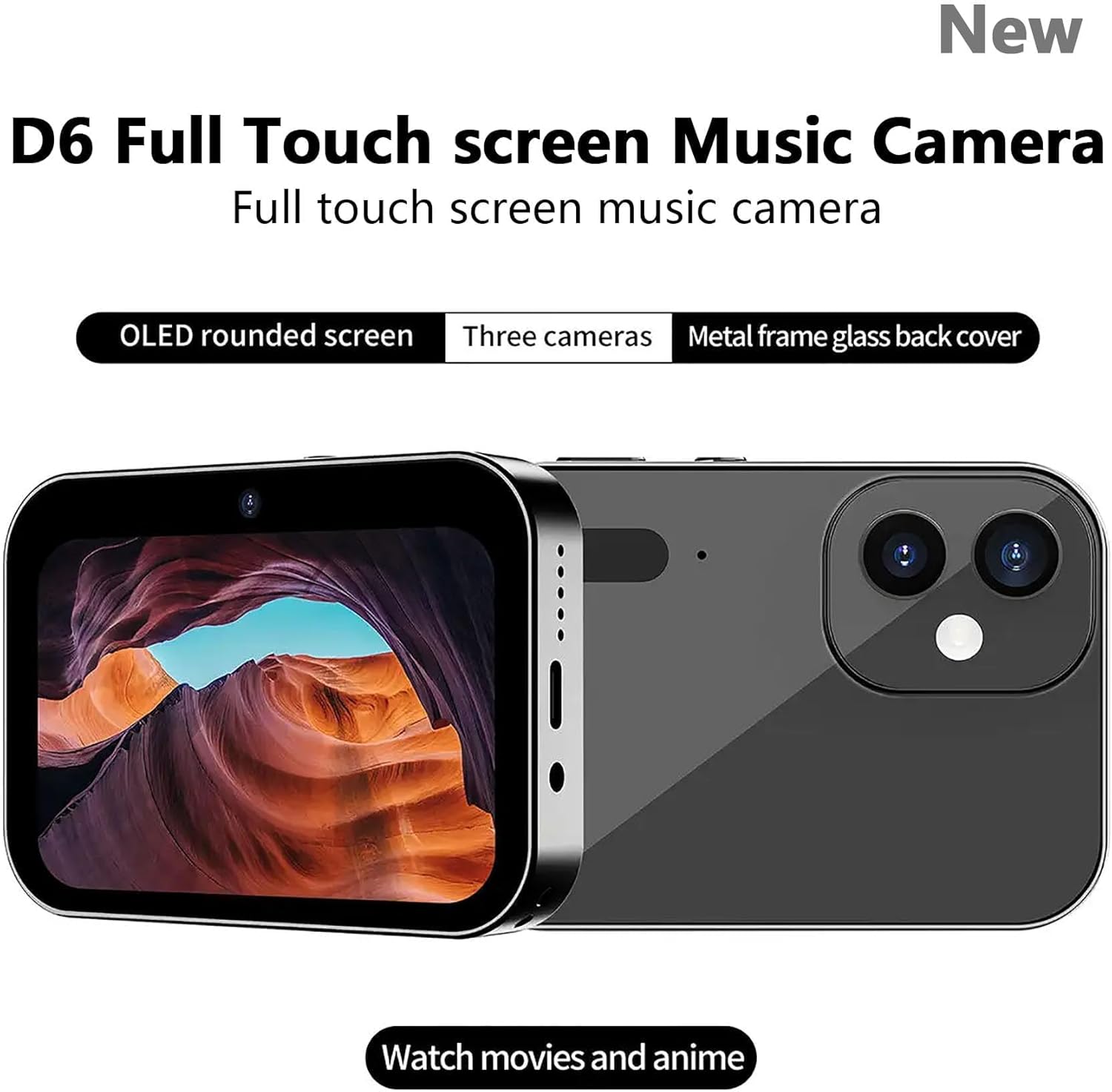 D6 Digital Camera with Auto Focus & 4K Video Recording - 64MP Portable Compact UHD Camera, 16X Digital Zoom, Anti-Shake, Includes 32GB Card - for Teens & Adult Beginners (Pink)