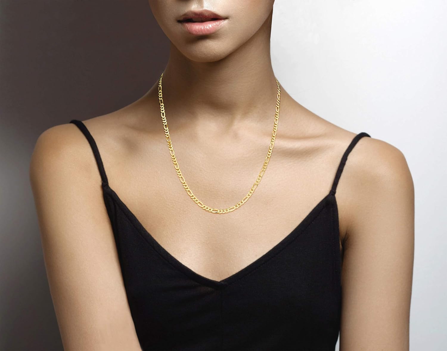 Miabella Solid 18K Gold Over Sterling Silver Italian 5mm Diamond-Cut Figaro Link Chain Necklace for Women Men, 925 Made in Italy