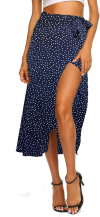 Newchoice Women's Boho Leopard Skirt High Low Split Summer Beach Midi Wrap Skirts