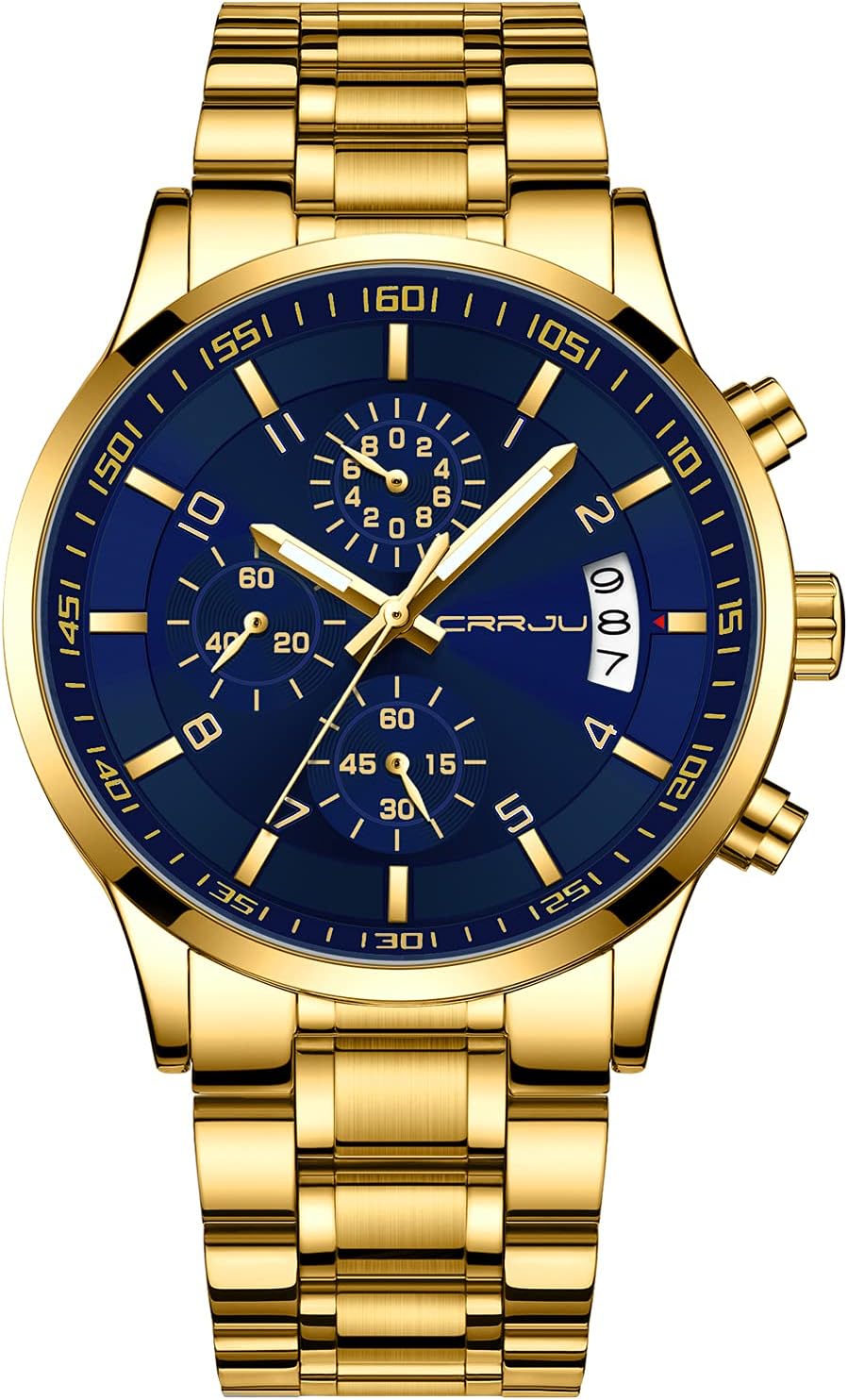 CRRJU Men's Fashion Stainless Steel Watches Date Waterproof Chronograph Wristwatches,Stainsteel Steel Band Waterproof Watch