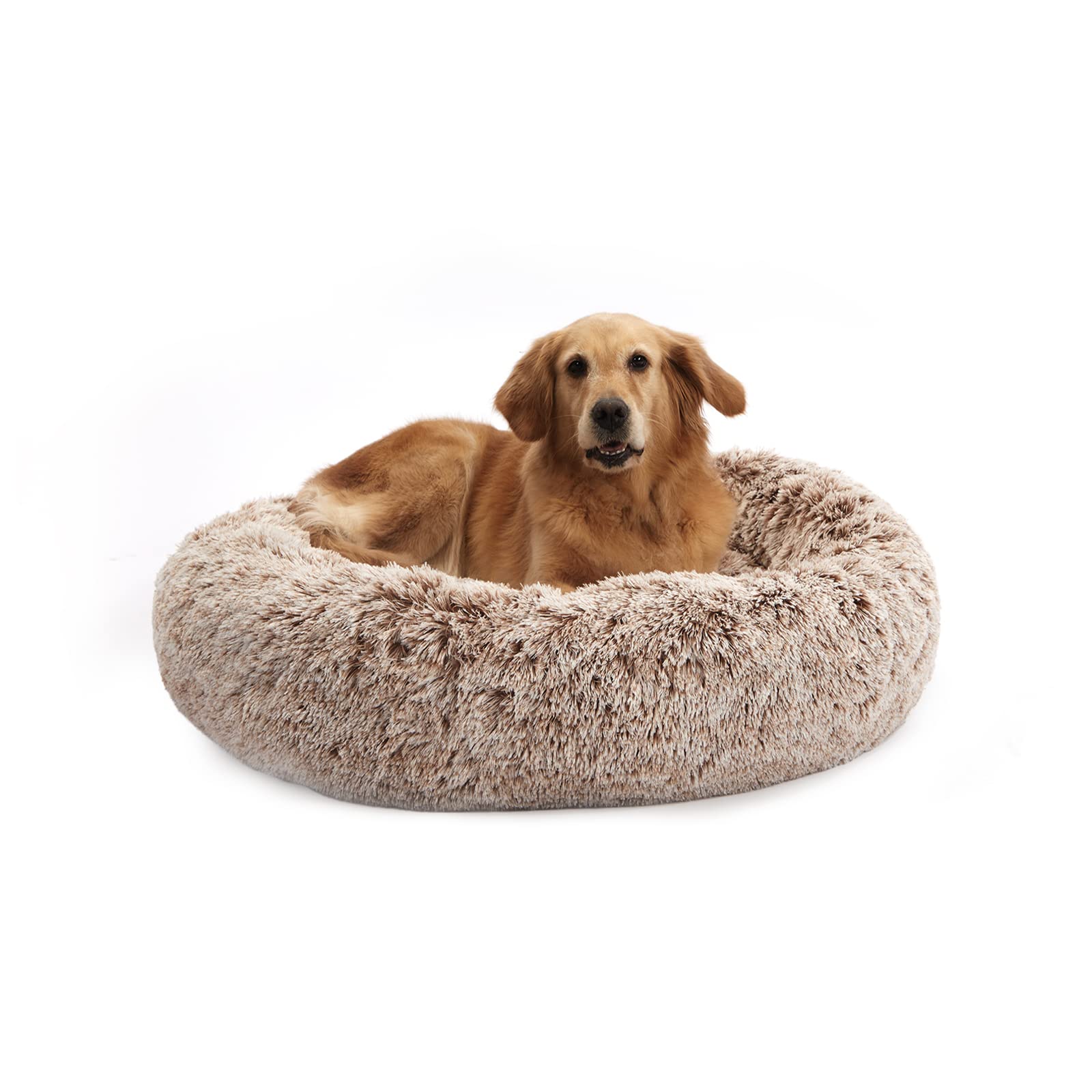 Bedfolks Calming Donut Dog Bed, 45-Inch Round Plush Anti-Anxiety Dog Bed, Washable with Non-Slip Bottom (Pink, Extra Large)