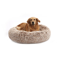 Bedfolks Calming Donut Dog Bed, 45-Inch Round Plush Anti-Anxiety Dog Bed, Washable with Non-Slip Bottom (Pink, Extra Large)