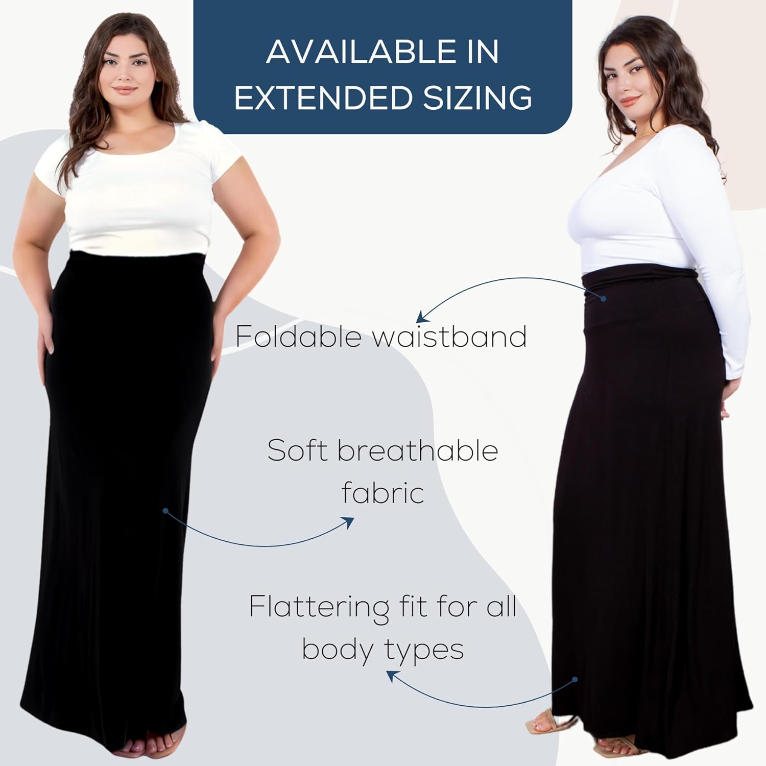 Azules Women's Maxi Skirt: Elegant, Soft, Stretchy Flowy Rayon Boho, High Waist Fold Over – Versatile for Any Occasion.