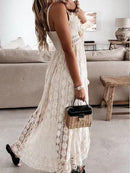 CUPSHE Women's Summer Dresses Sleeveless Lace Casual Tassel Beach Spaghetti Straps Flowy Maxi Sun Dress