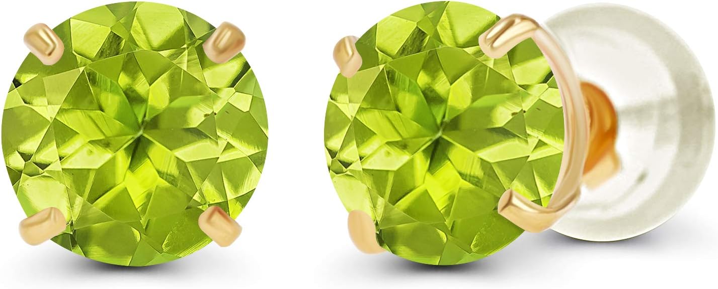 Solid 14K Yellow, White or Rose Gold 4mm Round Genuine Gemstone Birthstone Prong Set Stud Earrings For Women