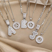 [LeBijouLab] 2 Pieces Initial Letter Necklace Set with Zirconia Stones, Golden & Silver Bubble Initial Necklaces for Women, Birthday Gifts Anniversary Gift Initial Letter Alphabet Necklace