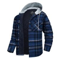 MAGCOMSEN Men's Flannel Shirt Jacket with Hood Quilted Lined Long Sleeve Plaid Hooded Jacket Button Down Spring Winter Warm Coat