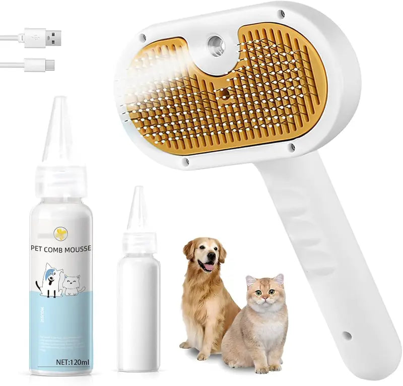 GROOMTECH Pet Steam Brush for Home Grooming – 3-in-1 Deshedding Comb, Self-Cleaning