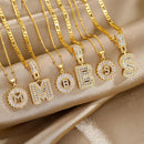 [LeBijouLab] 2 Pieces Initial Letter Necklace Set with Zirconia Stones, Golden & Silver Bubble Initial Necklaces for Women, Birthday Gifts Anniversary Gift Initial Letter Alphabet Necklace