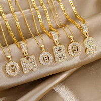 [LeBijouLab] 2 Pieces Initial Letter Necklace Set with Zirconia Stones, Golden & Silver Bubble Initial Necklaces for Women, Birthday Gifts Anniversary Gift Initial Letter Alphabet Necklace