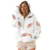 Ommig Womens Game Day Sweatshirts Football Sequin Hoodies Tailgate Outfits Long Sleeve Zipper Sweaters with Pocket