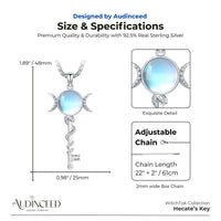 Audinceed Hecate's Key S925 Sterling Silver Moonstone Necklace, Witchtok Collection, Hekate Triple Moon Goddess Pagan Wiccan Magic Silver Necklace Pendant Protection Blessed Amulet Jewelry Gift for Women Men