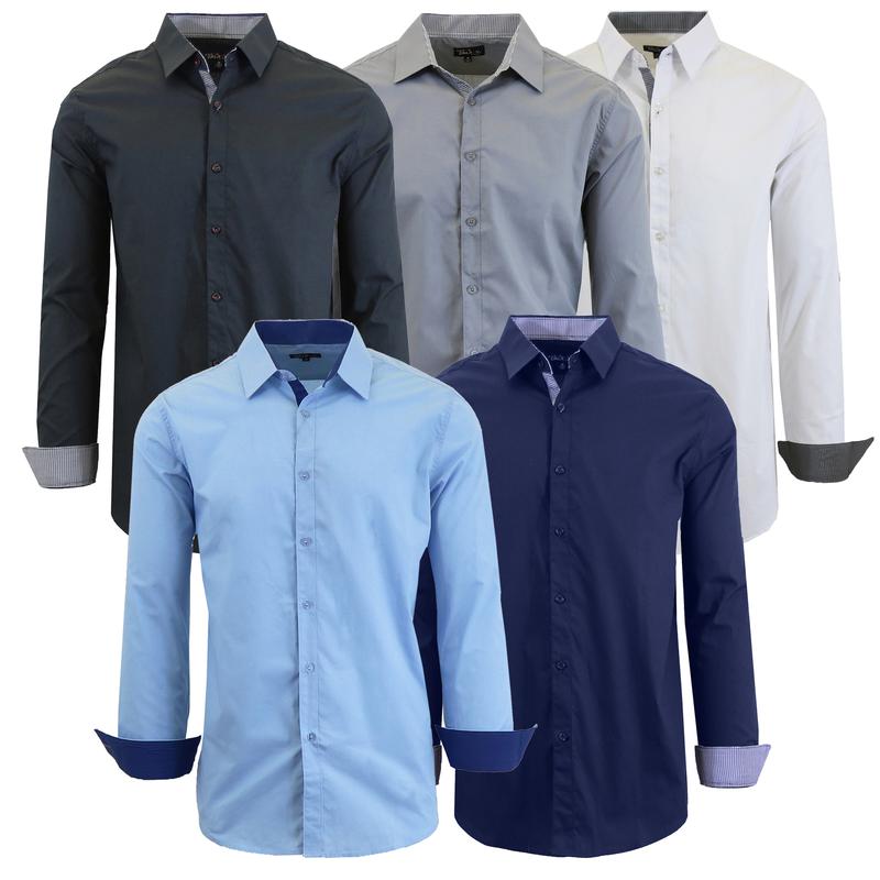 5-Pack Men's Long & Short Sleeve Solid Dress Shirts (Sizes, S-3XL)