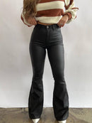 Leather Blakely High Waisted Bell Bottom Flare Jeans - Black