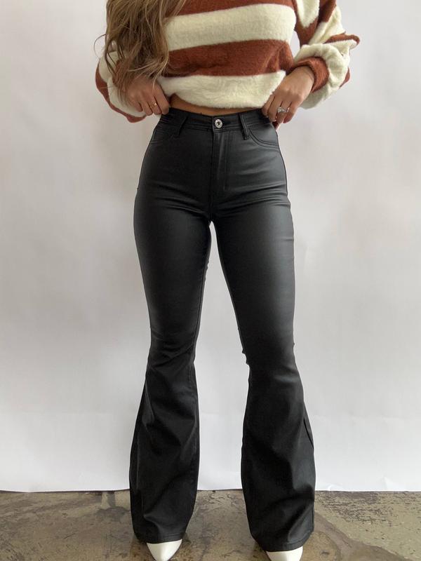 Leather Blakely High Waisted Bell Bottom Flare Jeans - Black