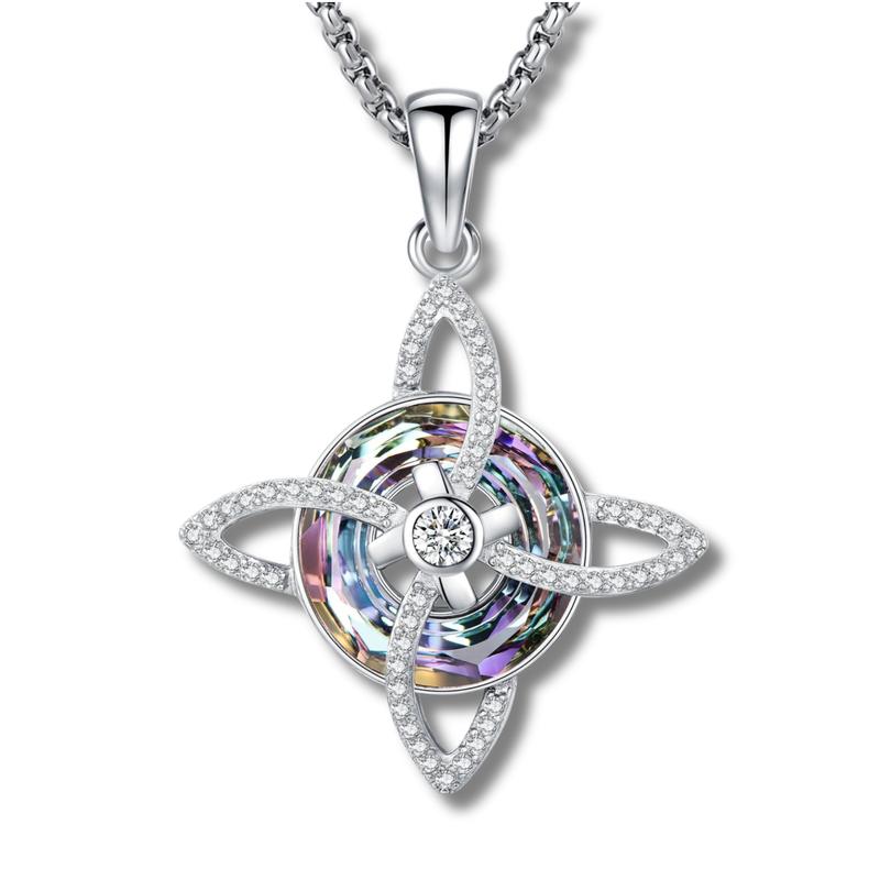 DRINSPER S925 Witch's Knot Crystal Necklace Celtic Knot Crystal Healing Necklace 925 Sterling Silver Pendant, Pagan Wicca Moon Jewelry for Women, Trinity Knot Design, Nudo de Plata Collar, Protection and Mysticism Amulet Jewelry Accessories Gift for Girls