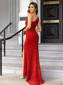 Women Glitter Cut Out Criss Cross Sleeveless One Shoulder Split Thigh Sequin Formal Dress, Summer Clothes Women, Dress in Club, Sparkly Bodycon Evening Dress Quince Dress Vacation Outfits Outfit Para Brunch, Dresses for Women, Summer Dresses