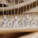 [LeBijouLab] 2 Pieces Initial Letter Necklace Set with Zirconia Stones, Golden & Silver Bubble Initial Necklaces for Women, Birthday Gifts Anniversary Gift Initial Letter Alphabet Necklace