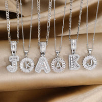 [LeBijouLab] 2 Pieces Initial Letter Necklace Set with Zirconia Stones, Golden & Silver Bubble Initial Necklaces for Women, Birthday Gifts Anniversary Gift Initial Letter Alphabet Necklace
