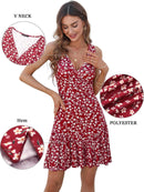 FENSACE Women's Summer Sleeveless Sexy Wrap V Neck Floral Sundress Mini Dress