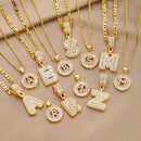 [LeBijouLab] 2 Pieces Initial Letter Necklace Set with Zirconia Stones, Golden & Silver Bubble Initial Necklaces for Women, Birthday Gifts Anniversary Gift Initial Letter Alphabet Necklace