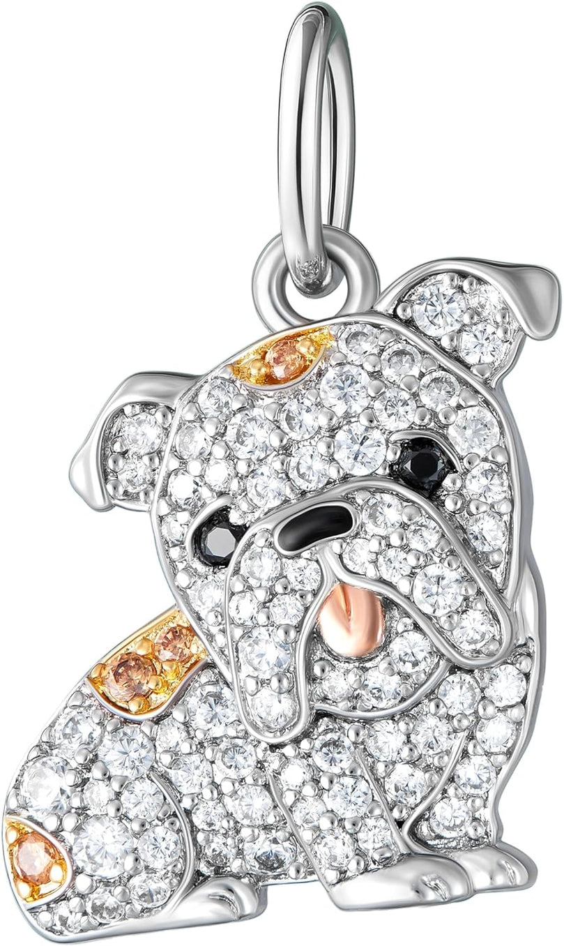 SCAMPER & CO .925 Sterling Silver Rhodium, Gunmetal or 18K Yellow Plated Dog Breed Charms - Cubic Zirconia for Necklace and Bracelets, Gemstone Hypoallergenic Jewelry Sterling Silver Charm Only