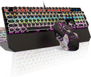 Typewriter Mechanical Gaming Keyboard and Mouse Combo, Retro Punk Round Keycaps RGB Rainbow Backlit Wired Keyboard for Game and Office, for Windows Laptop PC, Red Switches(Pink)