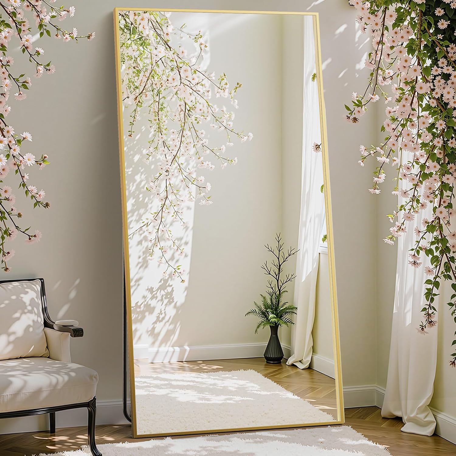 DUMOS Arched Full Length Mirror with Stand 64"x21" Floor Standing Aluminum Frame for Bedroom Body Hanging Leaning Modern Simple Home Decor Shatter-proorf Nano Glass Wall Living Room Cloakroom Black