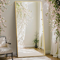 DUMOS Arched Full Length Mirror with Stand 64"x21" Floor Standing Aluminum Frame for Bedroom Body Hanging Leaning Modern Simple Home Decor Shatter-proorf Nano Glass Wall Living Room Cloakroom Black