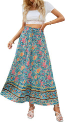 ZESICA Women's 2025 Summer Bohemian Floral Printed Elastic Waist A Line Maxi Skirt with Pockets