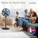 Lasko Oscillating Cyclone Pedestal Fan, Adjustable Height, Timer, Remote Control, 3 Speeds, for Bedroom, Living Room, Home Office, 18", Black, 1843