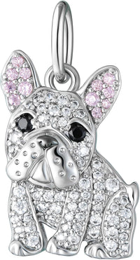 SCAMPER & CO .925 Sterling Silver Rhodium, Gunmetal or 18K Yellow Plated Dog Breed Charms - Cubic Zirconia for Necklace and Bracelets, Gemstone Hypoallergenic Jewelry Sterling Silver Charm Only